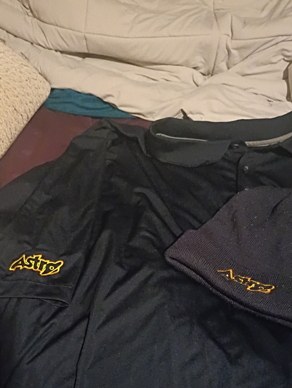 Astro Black button upshirt with Matching Beanie - Yellow Logo
